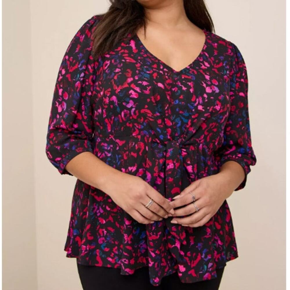 Torrid Georgette Leopard Print Top Plus Size 2X Mob Wife Date Night Tie Front